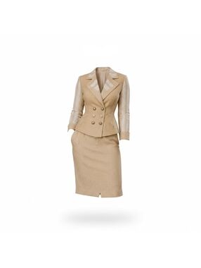 Vintage IIF Tan & Ivory Tailored Skirt Suit